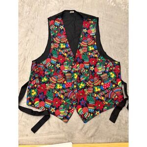 Womens Ugly Christmas Vest Ornaments Poinsettias Stars Print Size Large